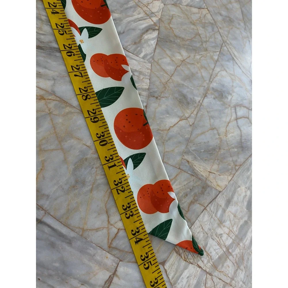 Orange Citrus Floral Love Yourself Green Skinny Scarf Twilly Bag Accessory